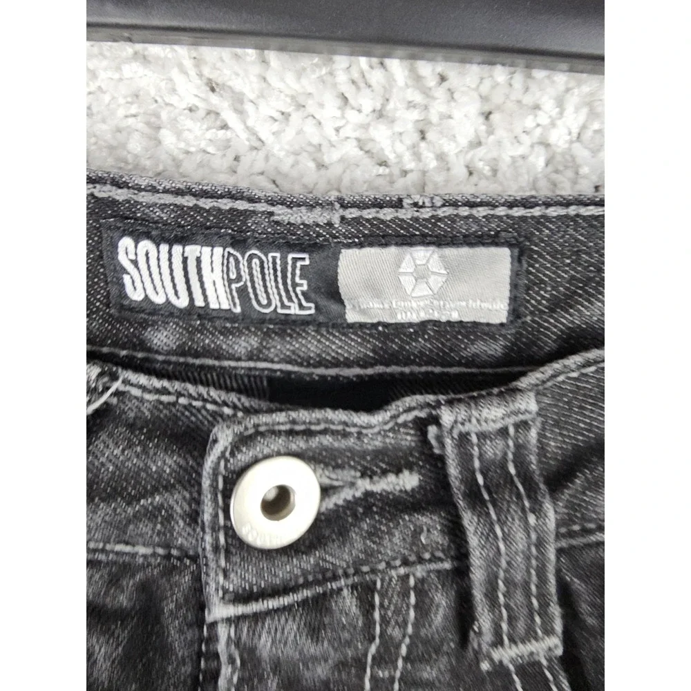 Vintage SouthPole Y2K Dark Black Denim Baggy Skate Jeans Youth Kids Size 8 24x23